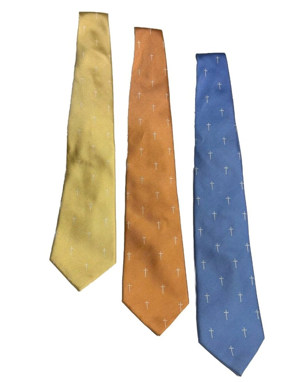 Church Cross Rolfs Silk 3 Neckties Mens Religious‎ 4" Yellow/Orange/Blue